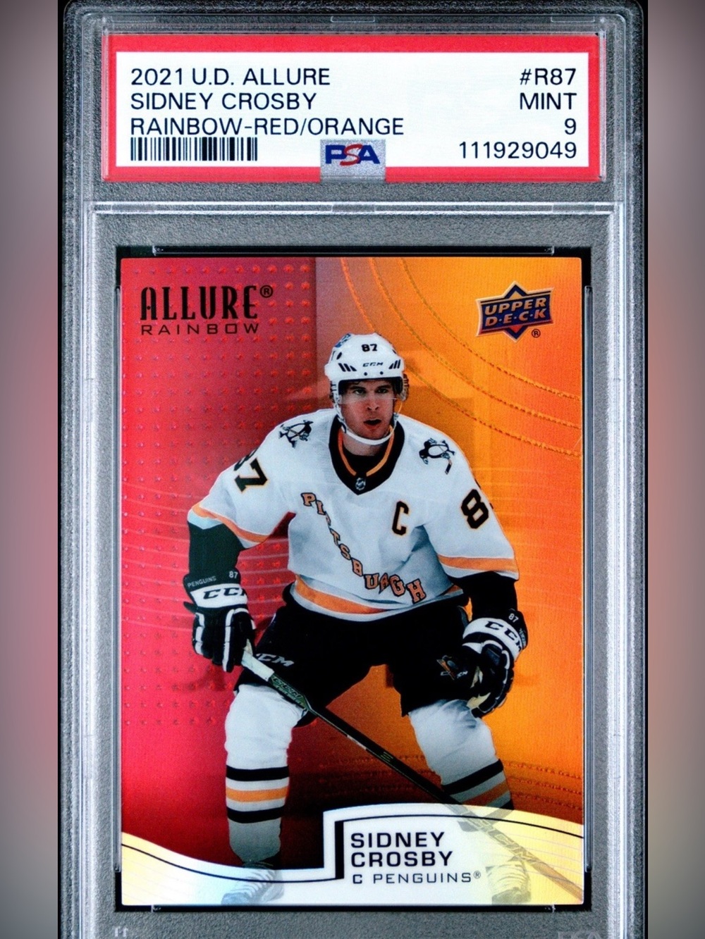 2021 Upper Deck Allure Color Flow #R87 Sidney Crosby Red/Orange PSA 9